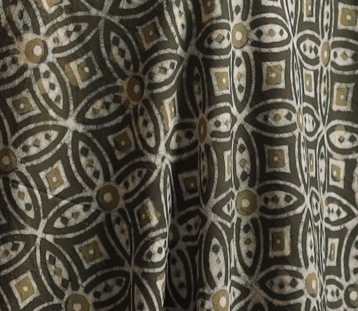 1m Green Bagru Geometric Hand Block Printed Cotton Fabric from Jaipur India