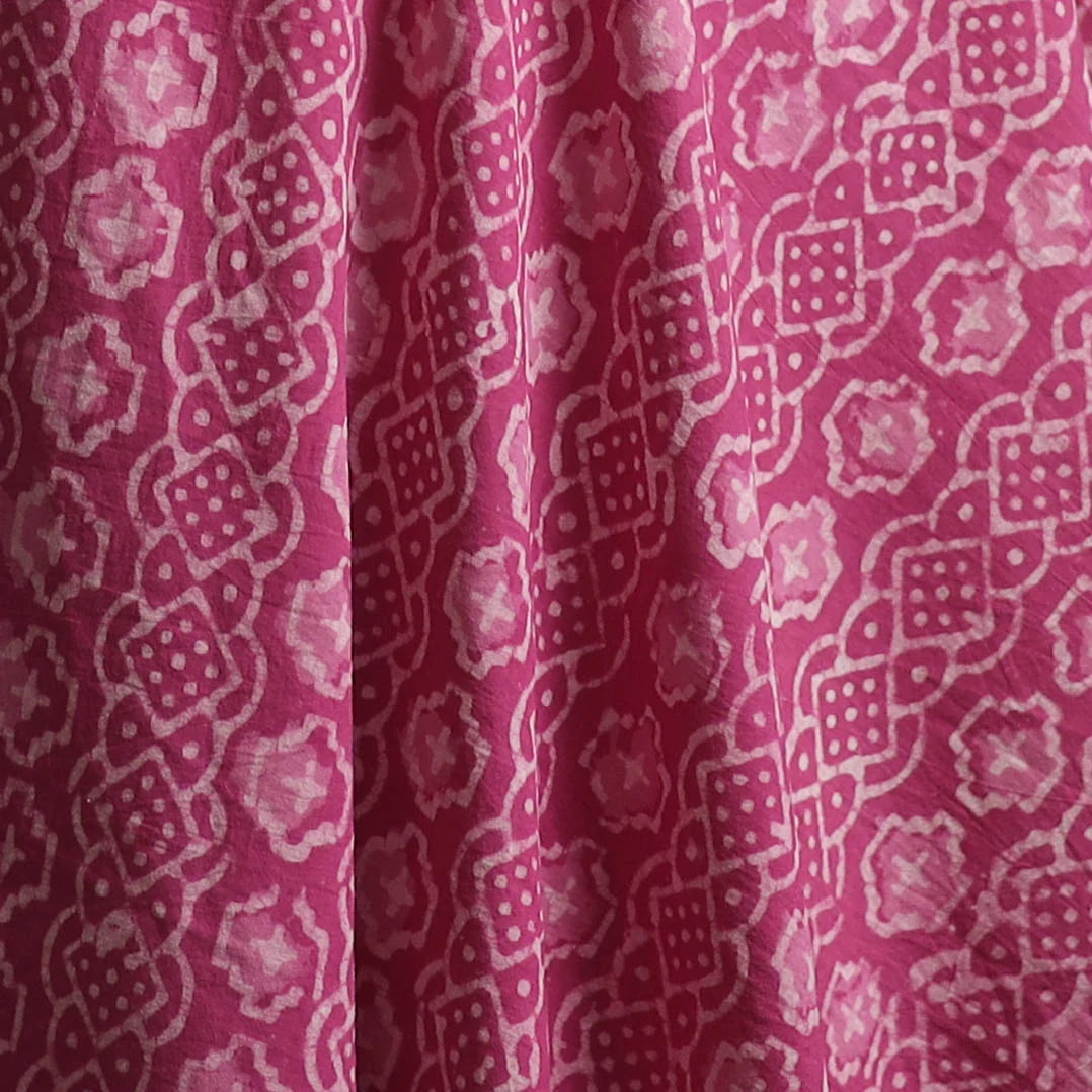 1m Hot Pink Bagru Hand Block Printed Cotton Fabric from Jaipur