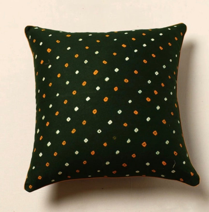 Green Handcrafted Indian Tie Dyed Cotton Bandhani Cushion Cover