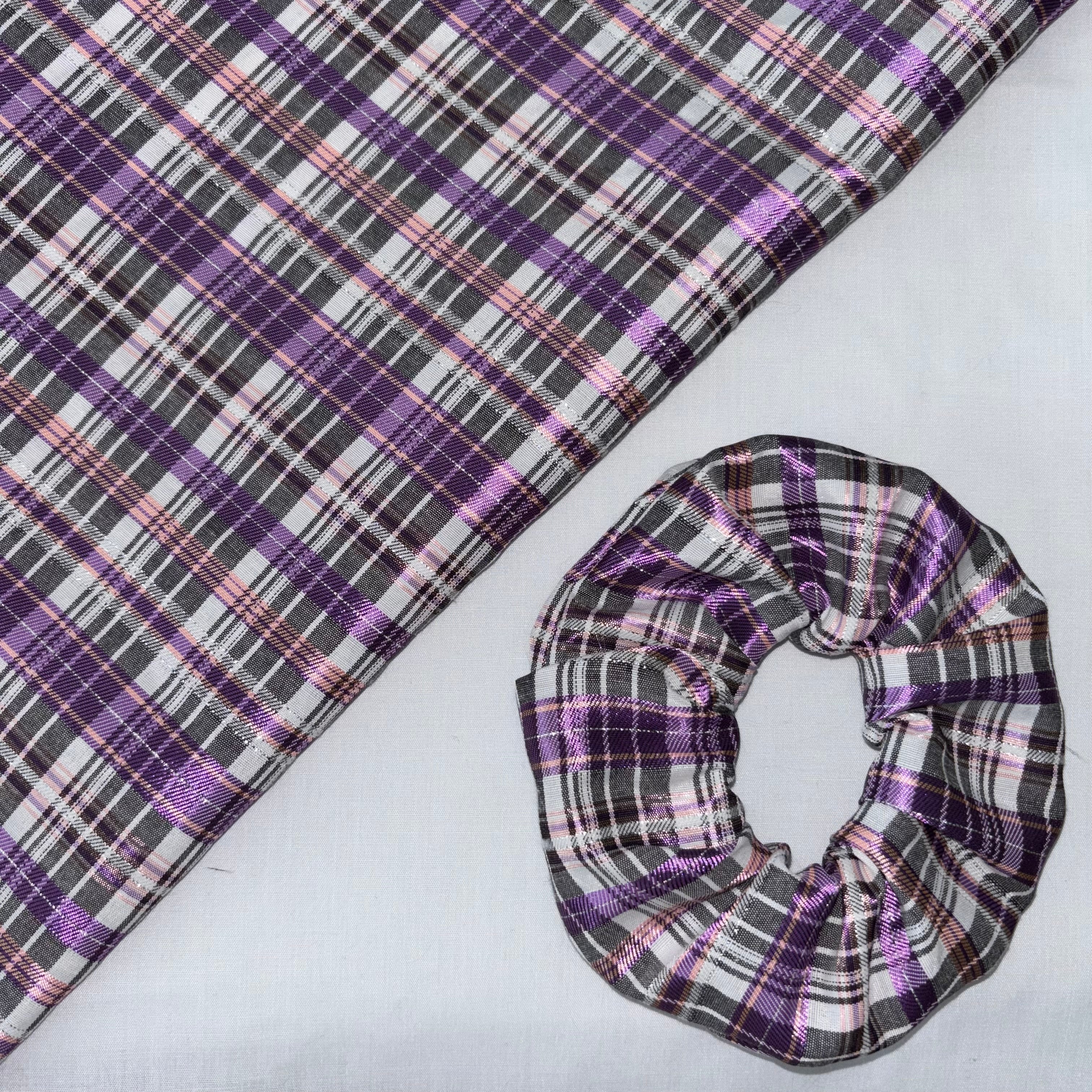Black, Pink and Purple Checkered Sparkly Hair Scrunchie
