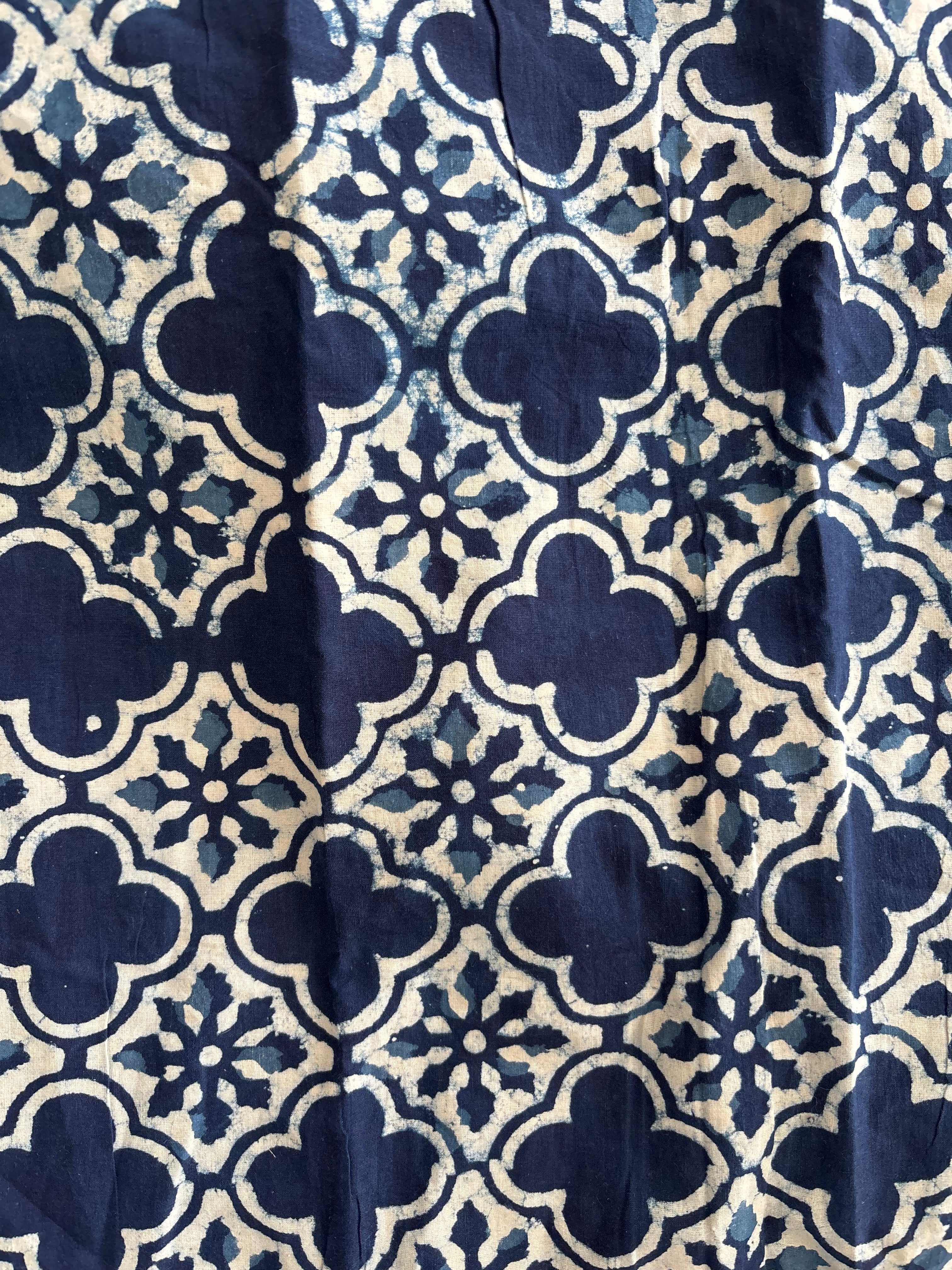 1 Metre Hand Block Printed Indigo Dye Geometric Pattern Fabric from Jaipur, India