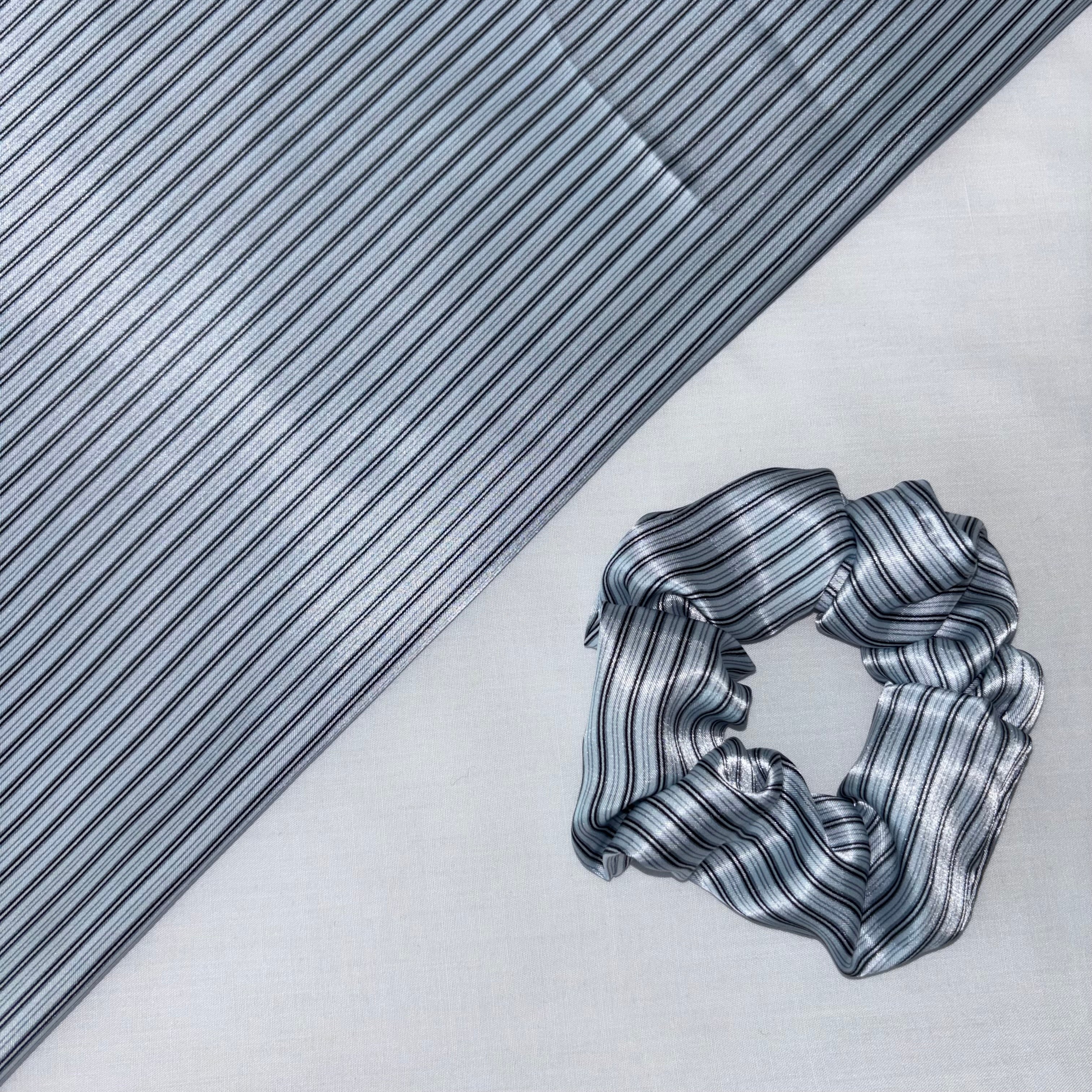 Light Blue and Black silk / satin Hair Scrunchie