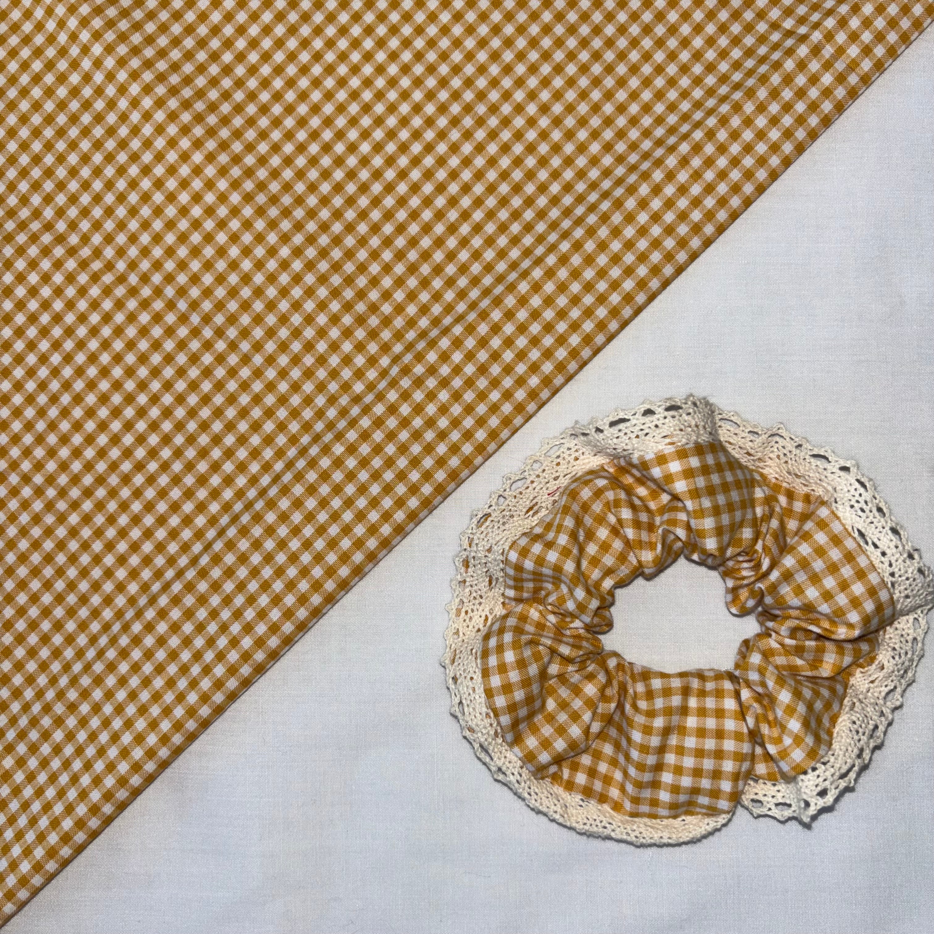 Large Oversized Mustard Sunshine Yellow and White Lace Gingham Hair Scrunchie