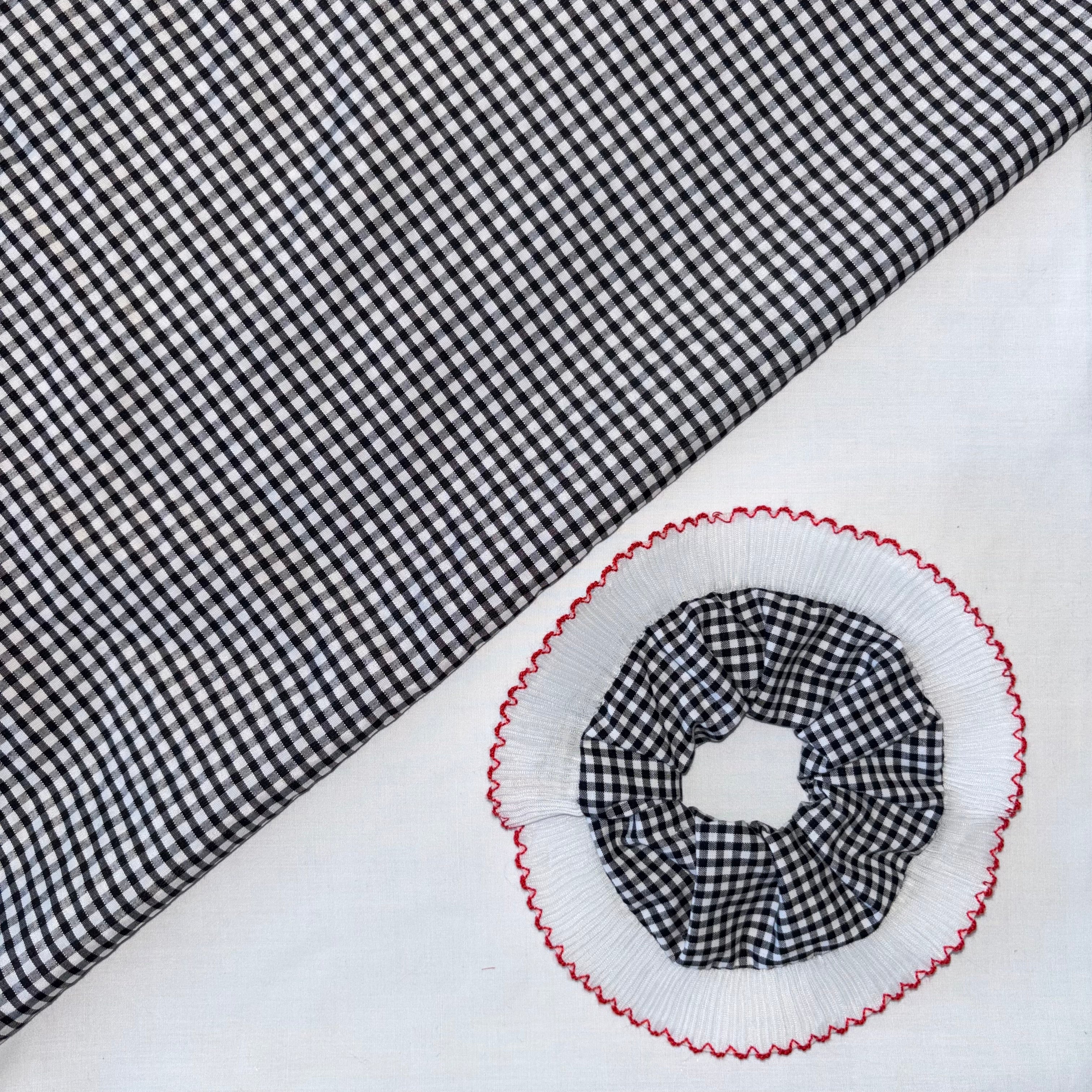Large Oversized Black and White Lace Gingham Hair Scrunchie