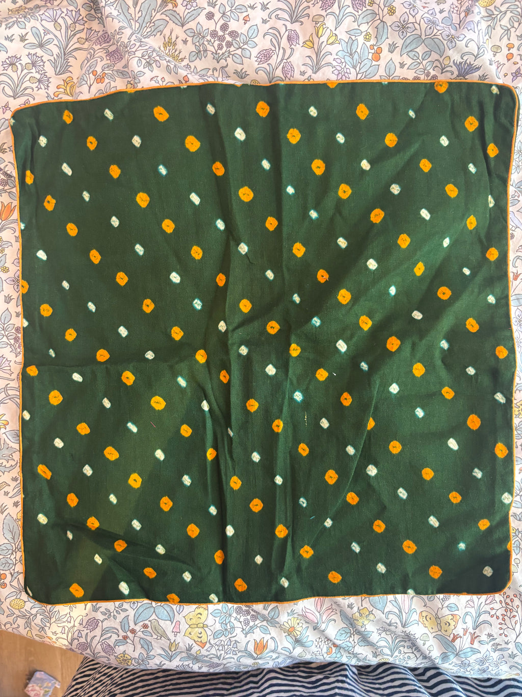 Green Handcrafted Indian Tie Dyed Cotton Bandhani Cushion Cover