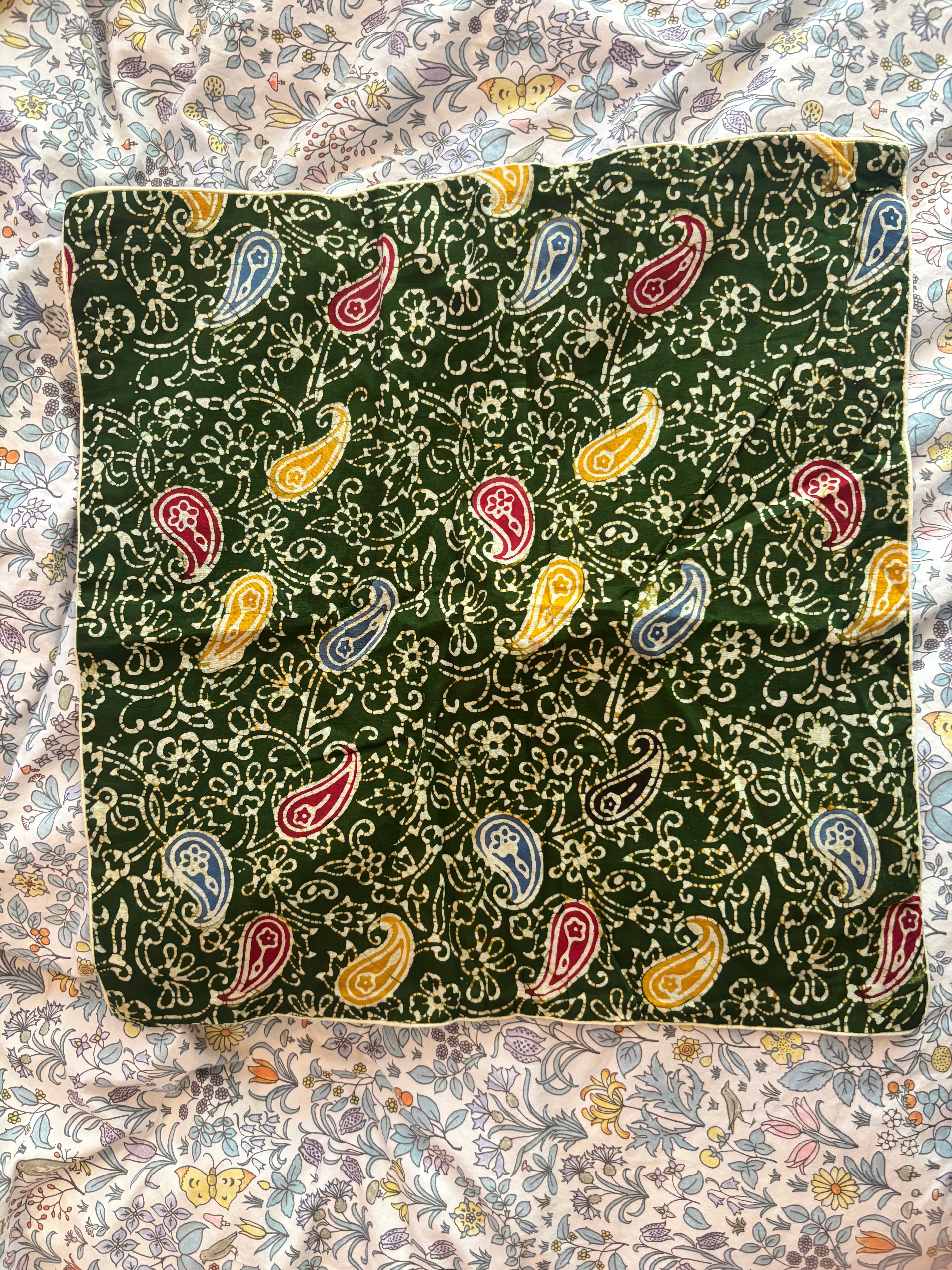 Green Handcrafted Indian Batik Printed Cushion Cover