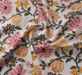 1m White Flower Sanganeri Hand Block Printed Cotton Fabric from Jaipur