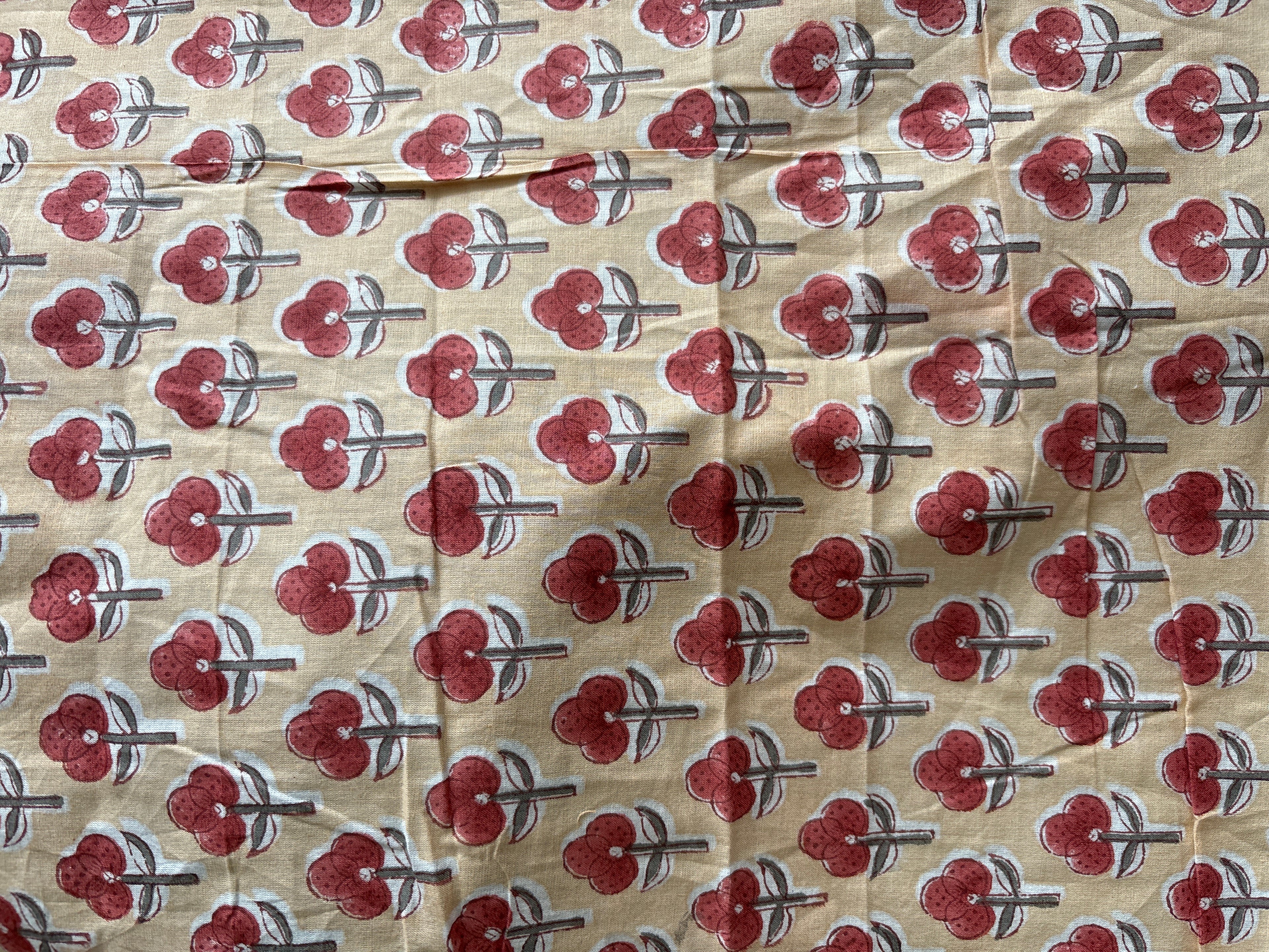 1 Metre Hand Block Printed Dye Geometric flower Pattern Fabric from Jaipur, India