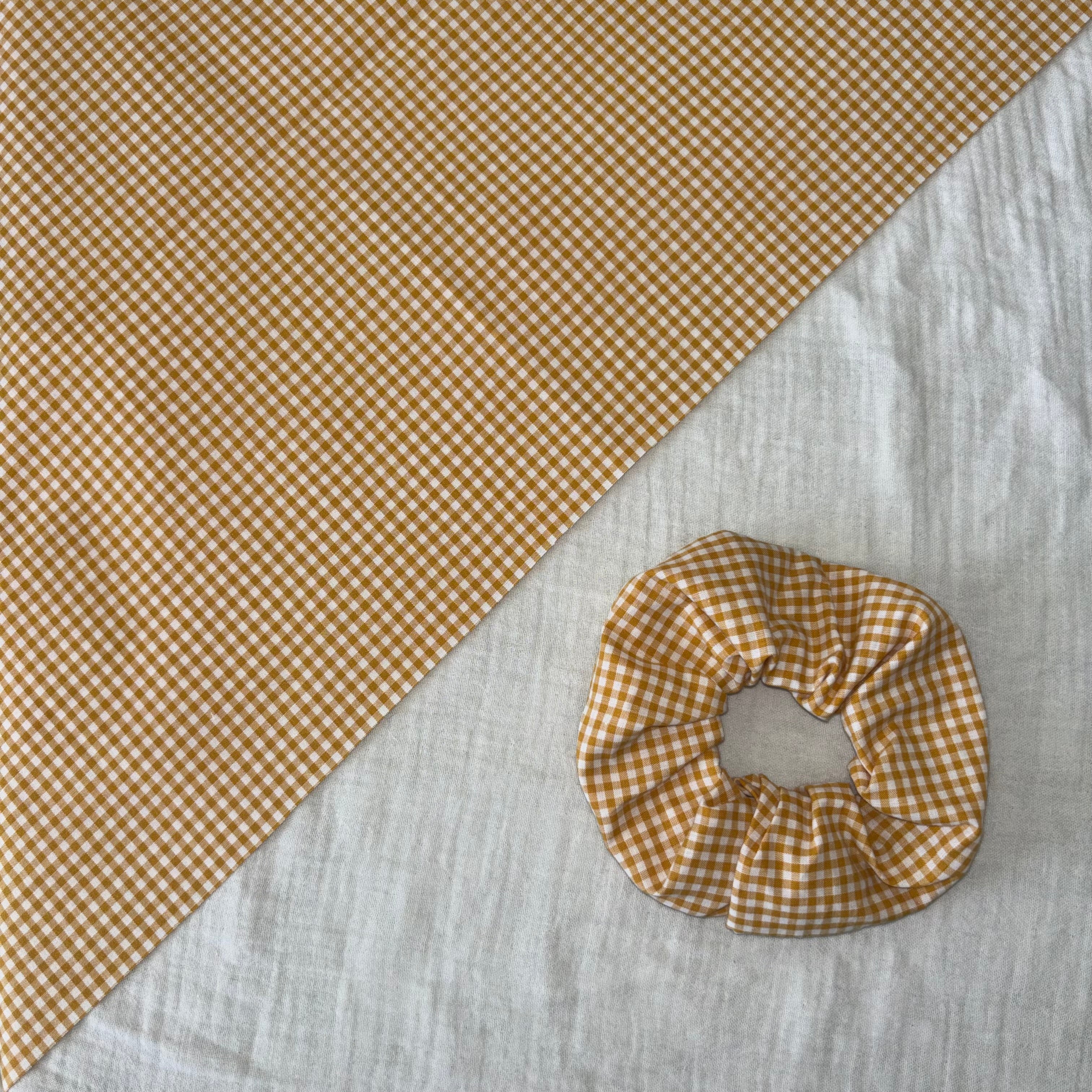 Sunshine Yellow Mustard Gingham Hair Scrunchie