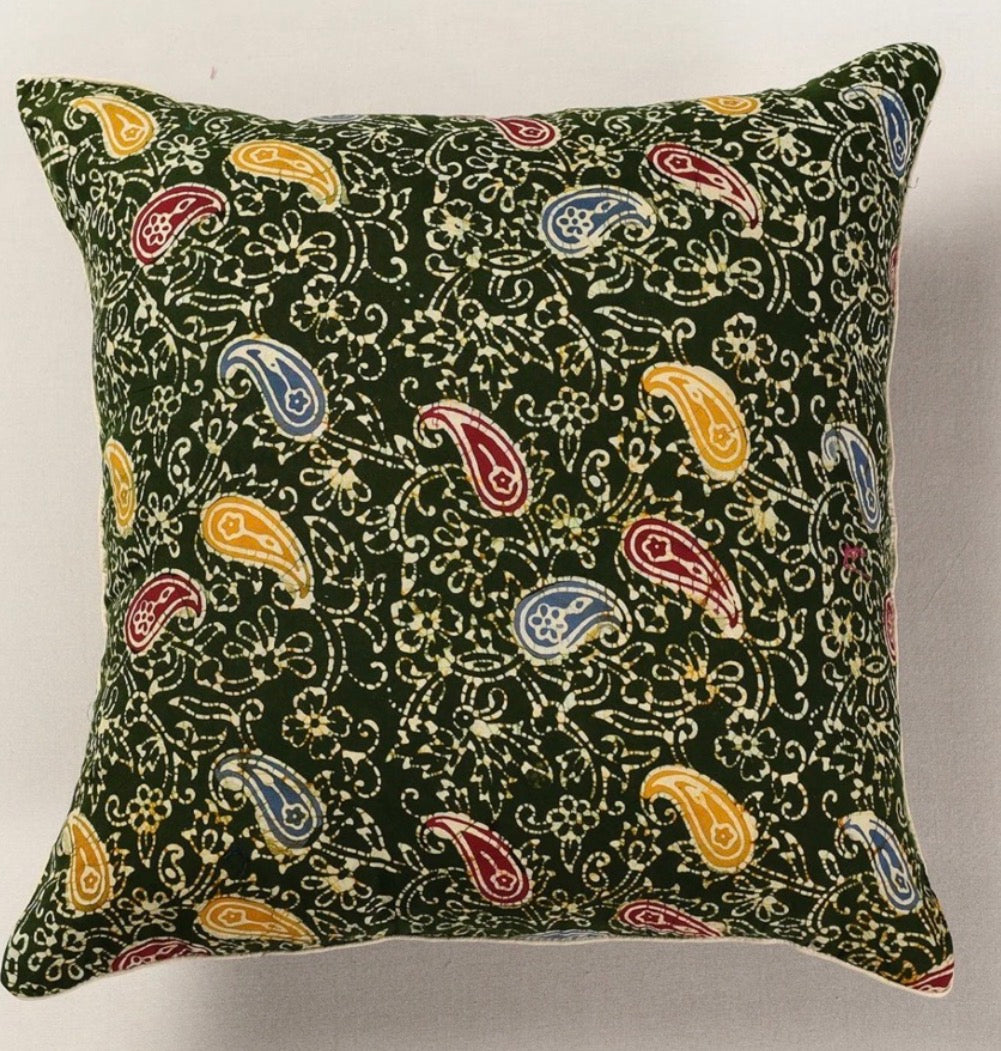 Green Handcrafted Indian Batik Printed Cushion Cover