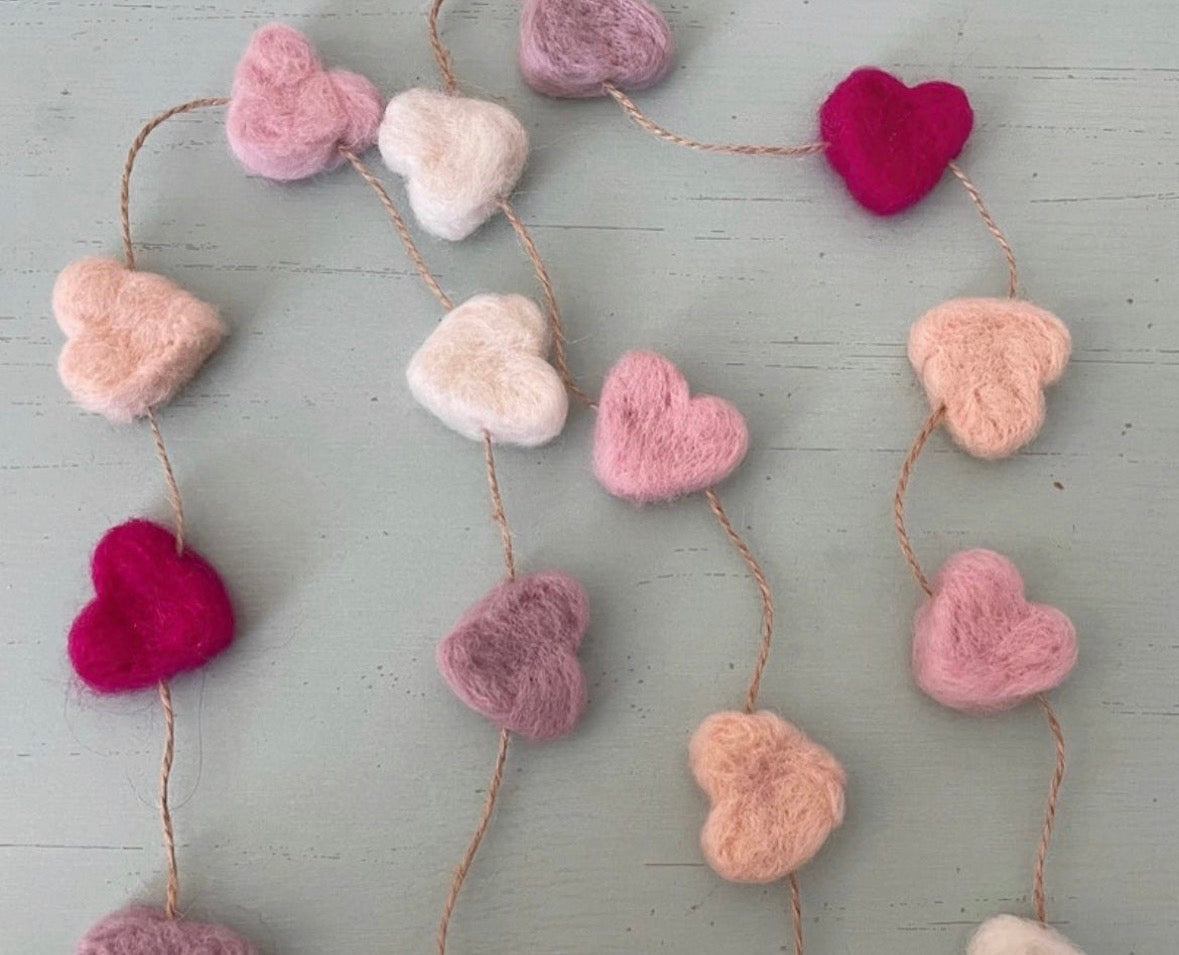 Felted Wool Love Heart Garland Bunting