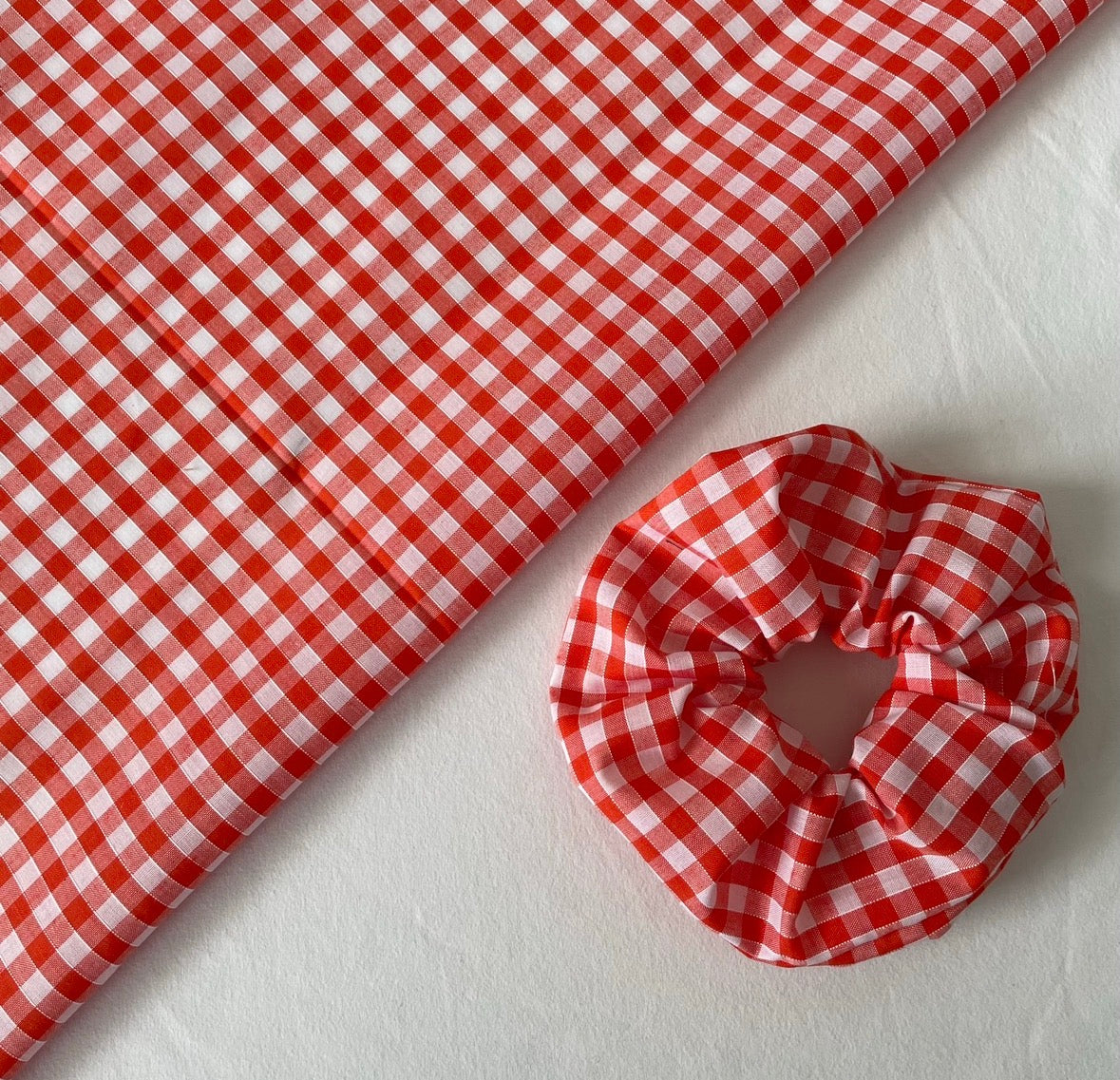 Orange and White Gingham Hair Scrunchie