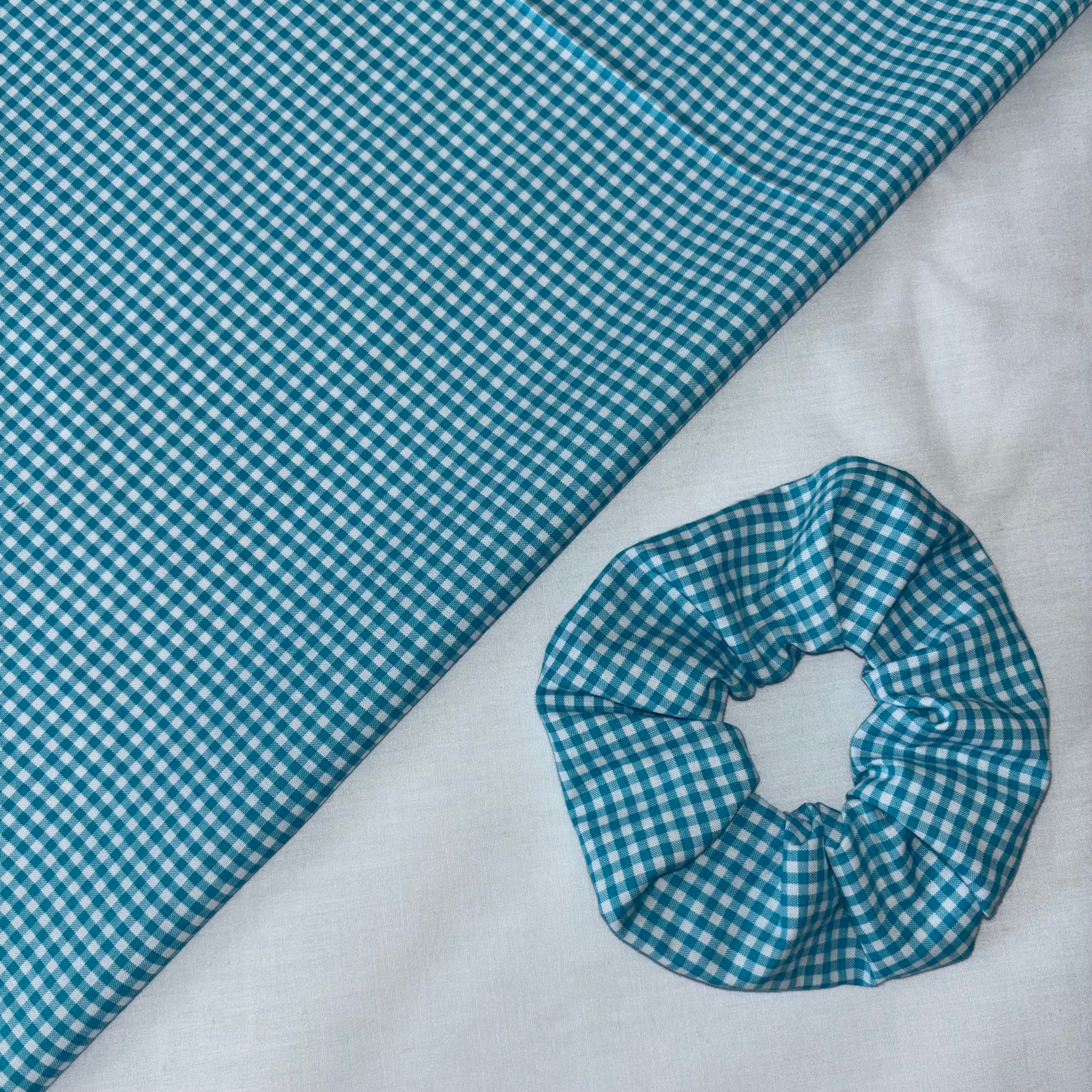 Aqua Turquoise Blue White Hair Scrunchie