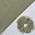 Large Oversized Sage Leaf Spring Green and White Lace Gingham Hair Scrunchie