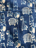 1 Metre Hand Block Printed Dye Geometric indigo animal Pattern Fabric from Jaipur, India
