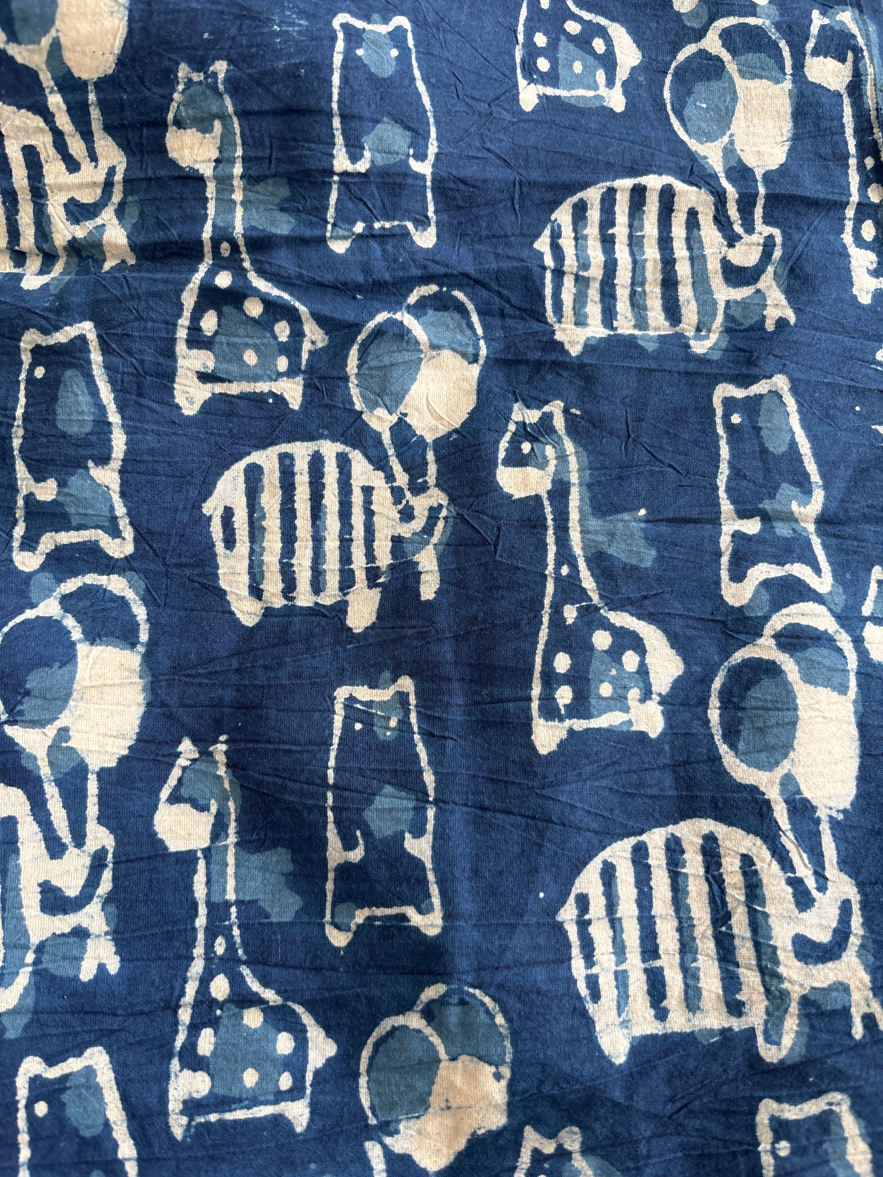 1 Metre Hand Block Printed Dye Geometric indigo animal Pattern Fabric from Jaipur, India