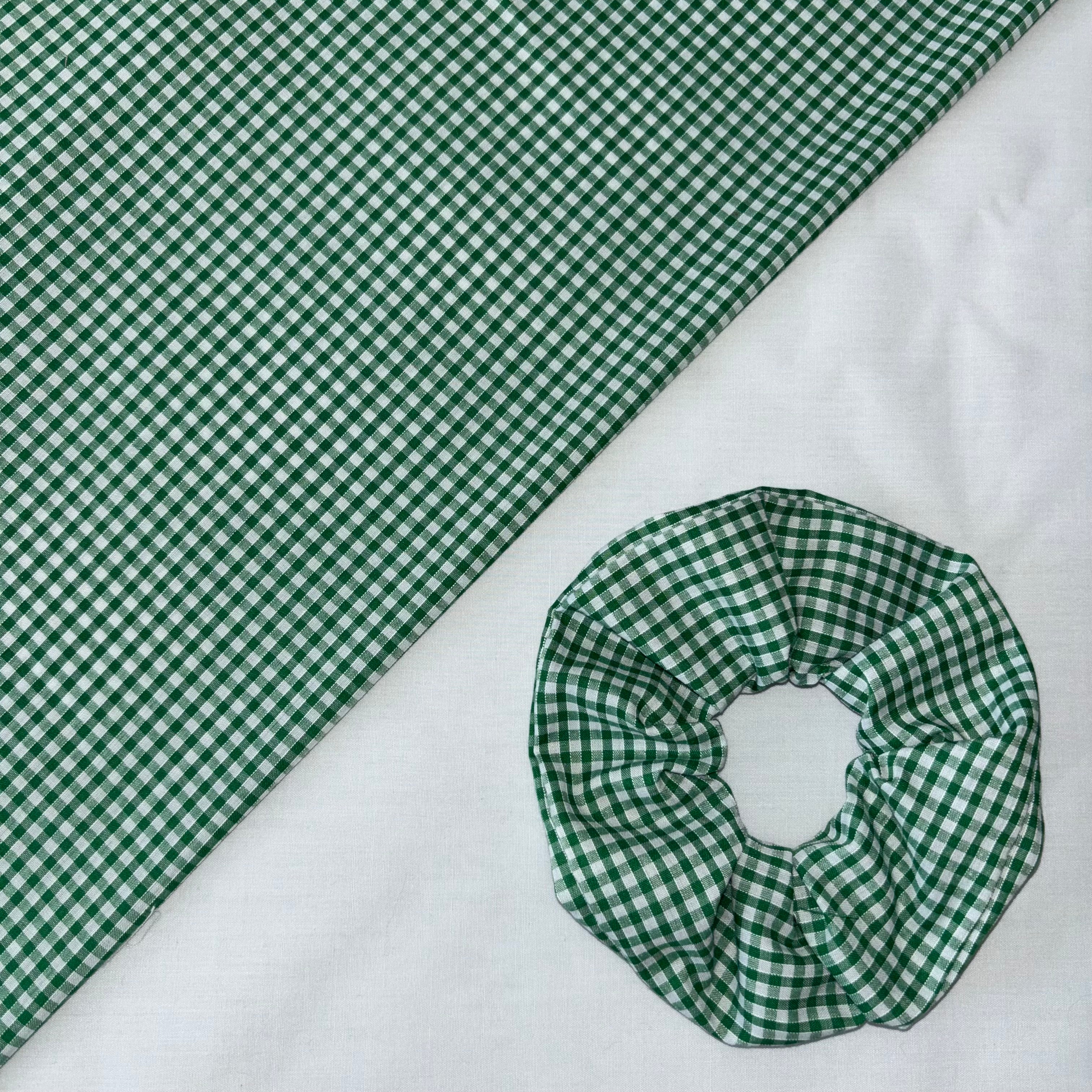 Forest Green and White Gingham Hair Scrunchie
