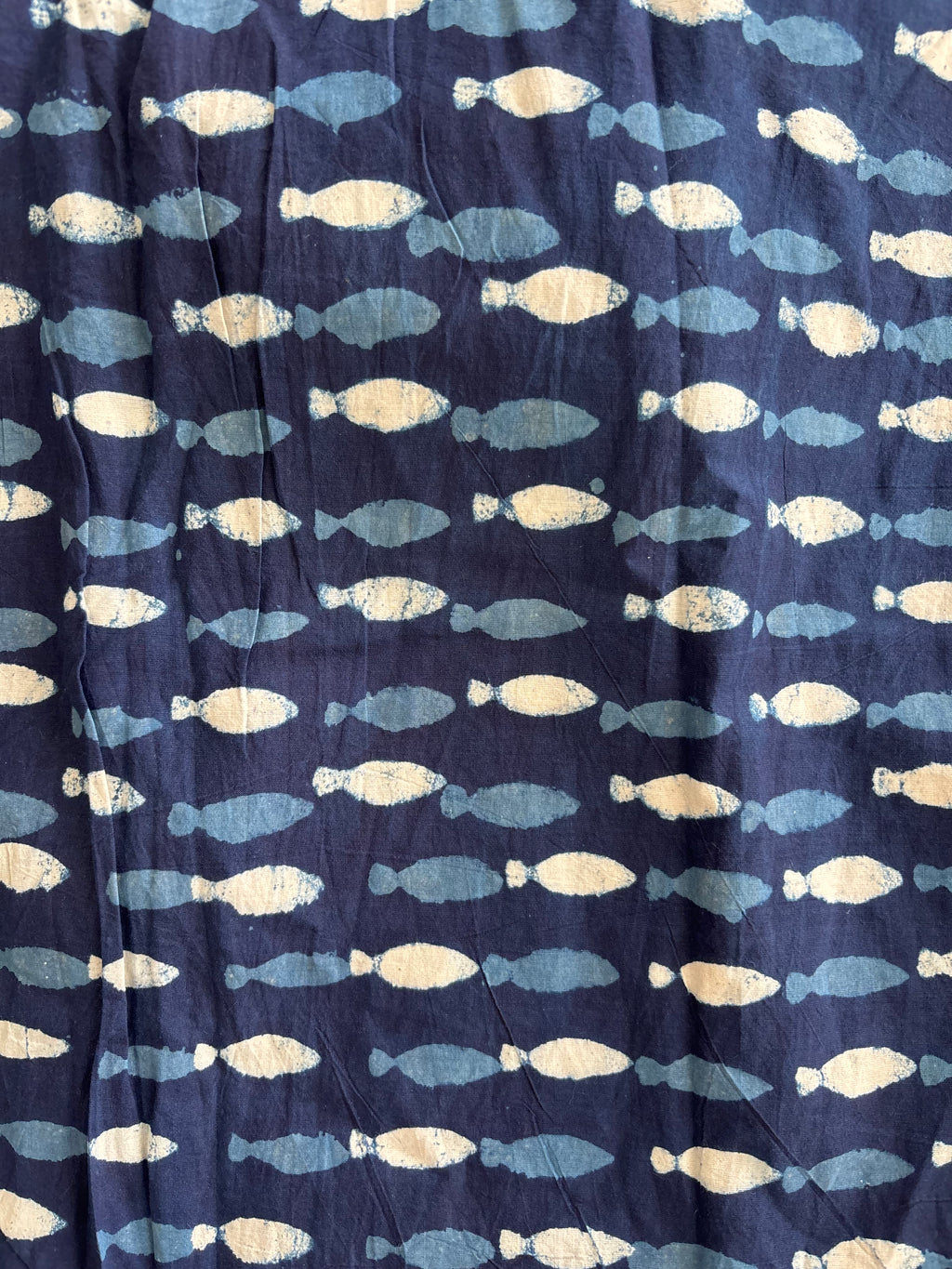 1 Metre Hand Block Printed Indigo Dye Fish Pattern Fabric from Jaipur, India
