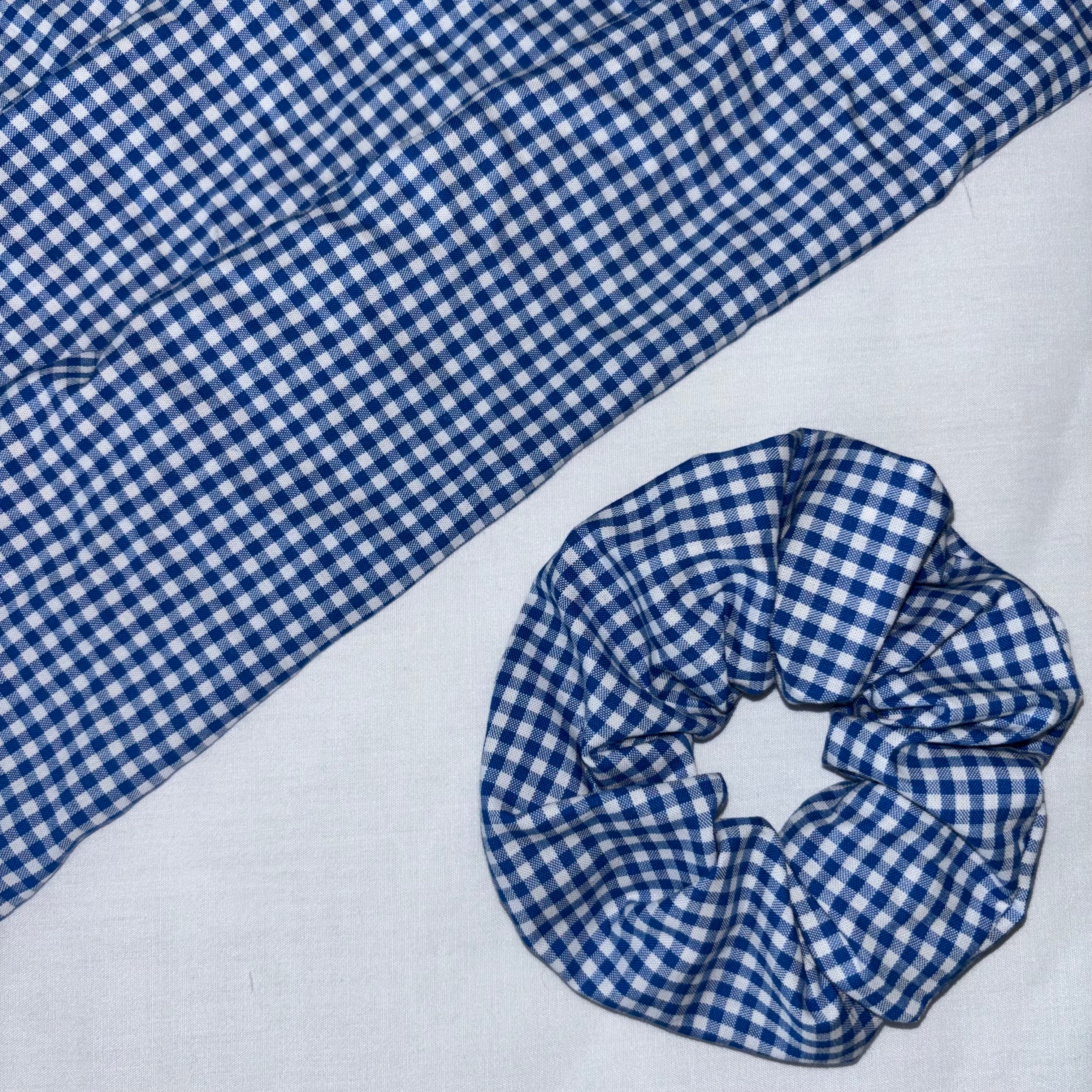 Blue and White Gingham Hair Scrunchie
