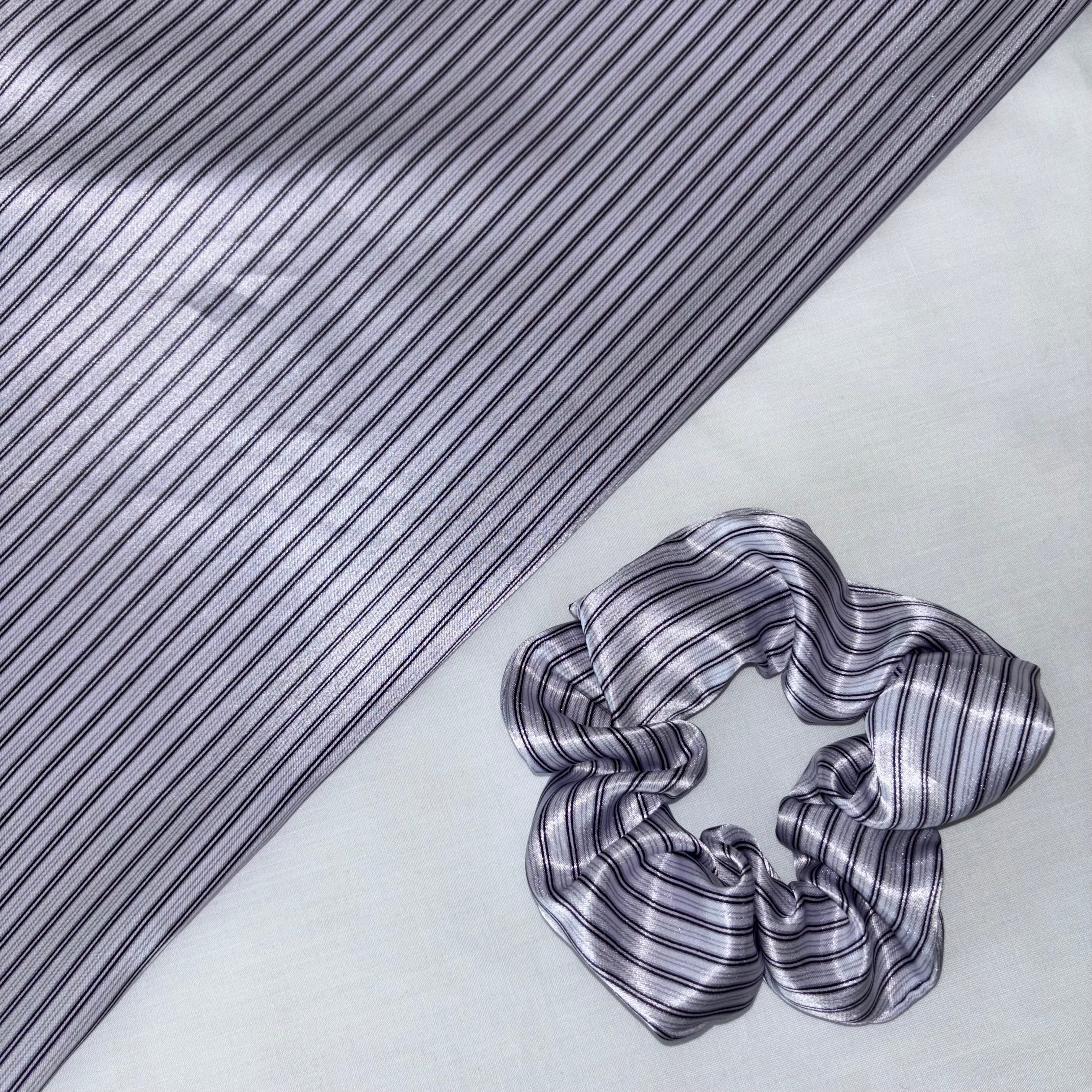 Purple and black striped silk / satin hair scrunchie