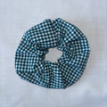Emerald Aqua Green and White Lace Gingham Hair Scrunchie