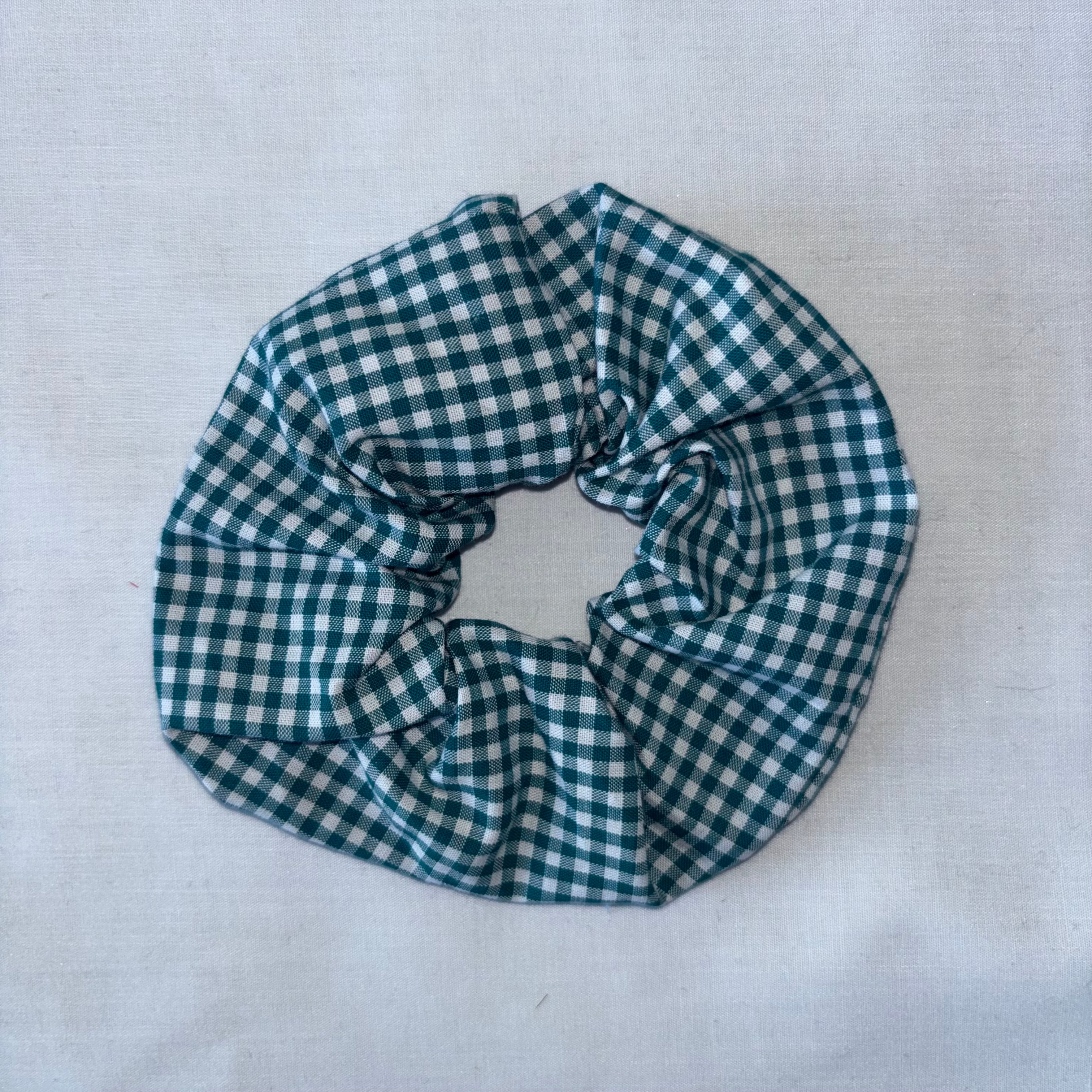 Emerald Aqua Green and White Lace Gingham Hair Scrunchie
