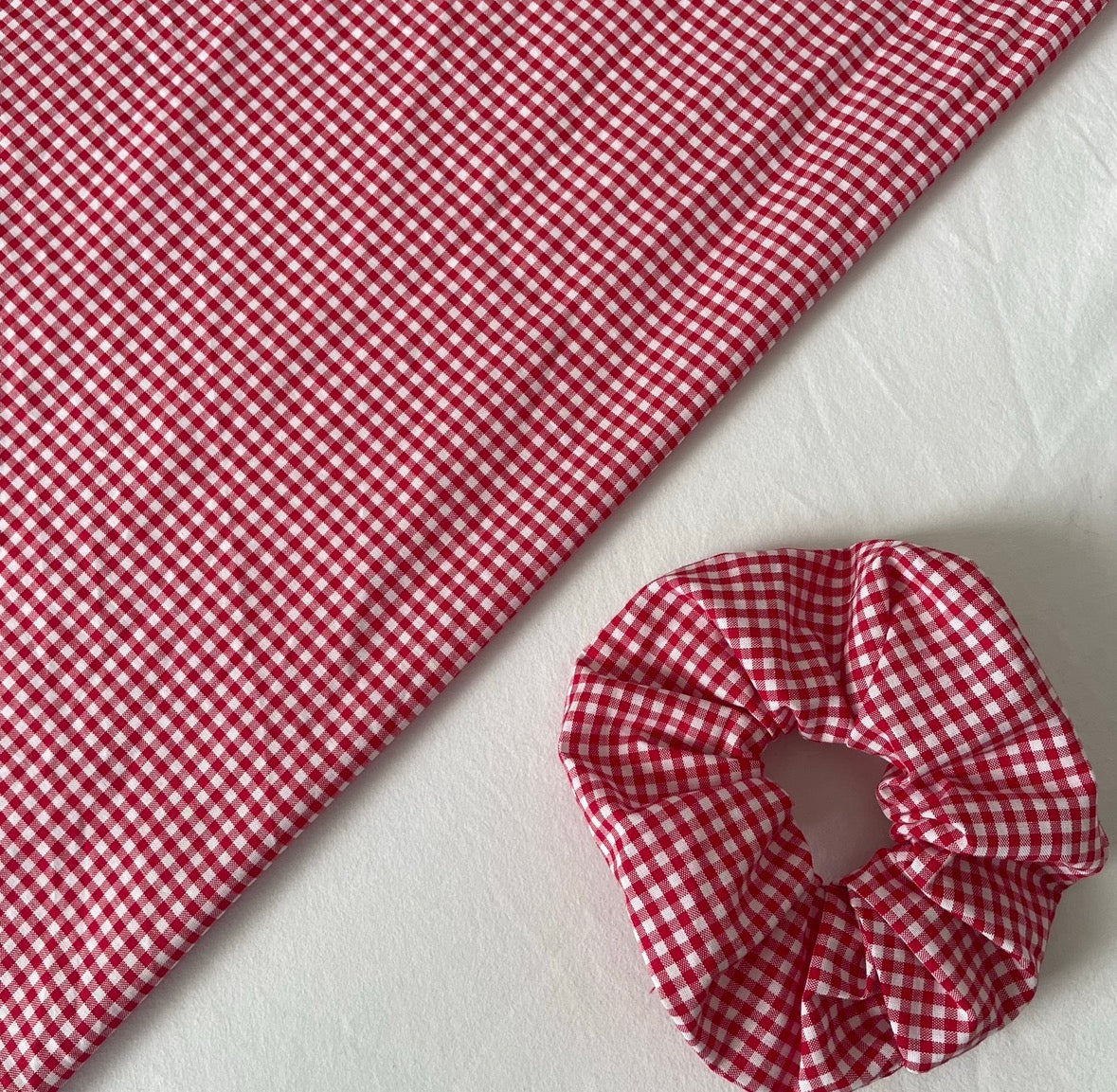 Red and White Gingham Hair Scrunchie