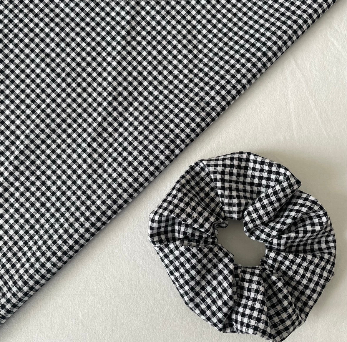 Black and White Gingham Hair Scrunchie
