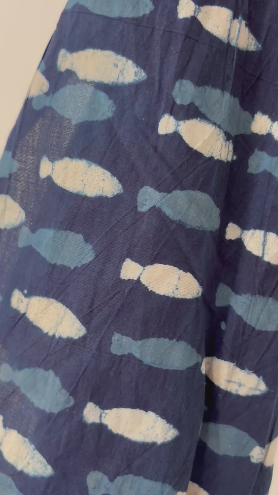 1 Metre Hand Block Printed Indigo Dye Fish Pattern Fabric from Jaipur, India