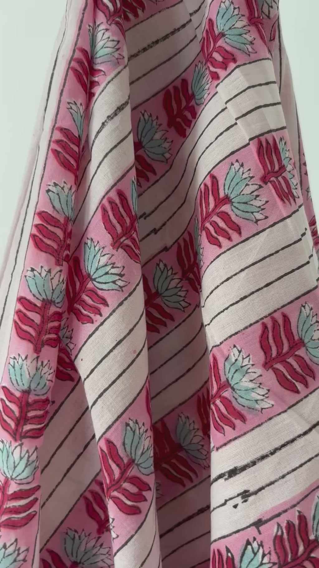 1 Metre Hand Block Printed Dye Geometric pink flower Pattern Fabric from Jaipur, India