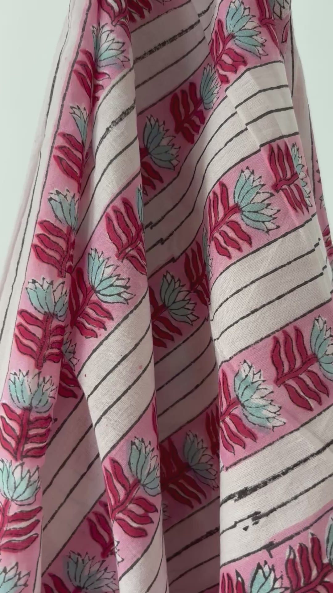 1 Metre Hand Block Printed Dye Geometric pink flower Pattern Fabric from Jaipur, India