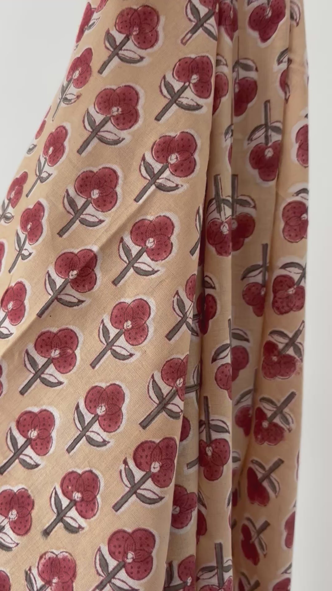 1 Metre Hand Block Printed Dye Geometric flower Pattern Fabric from Jaipur, India