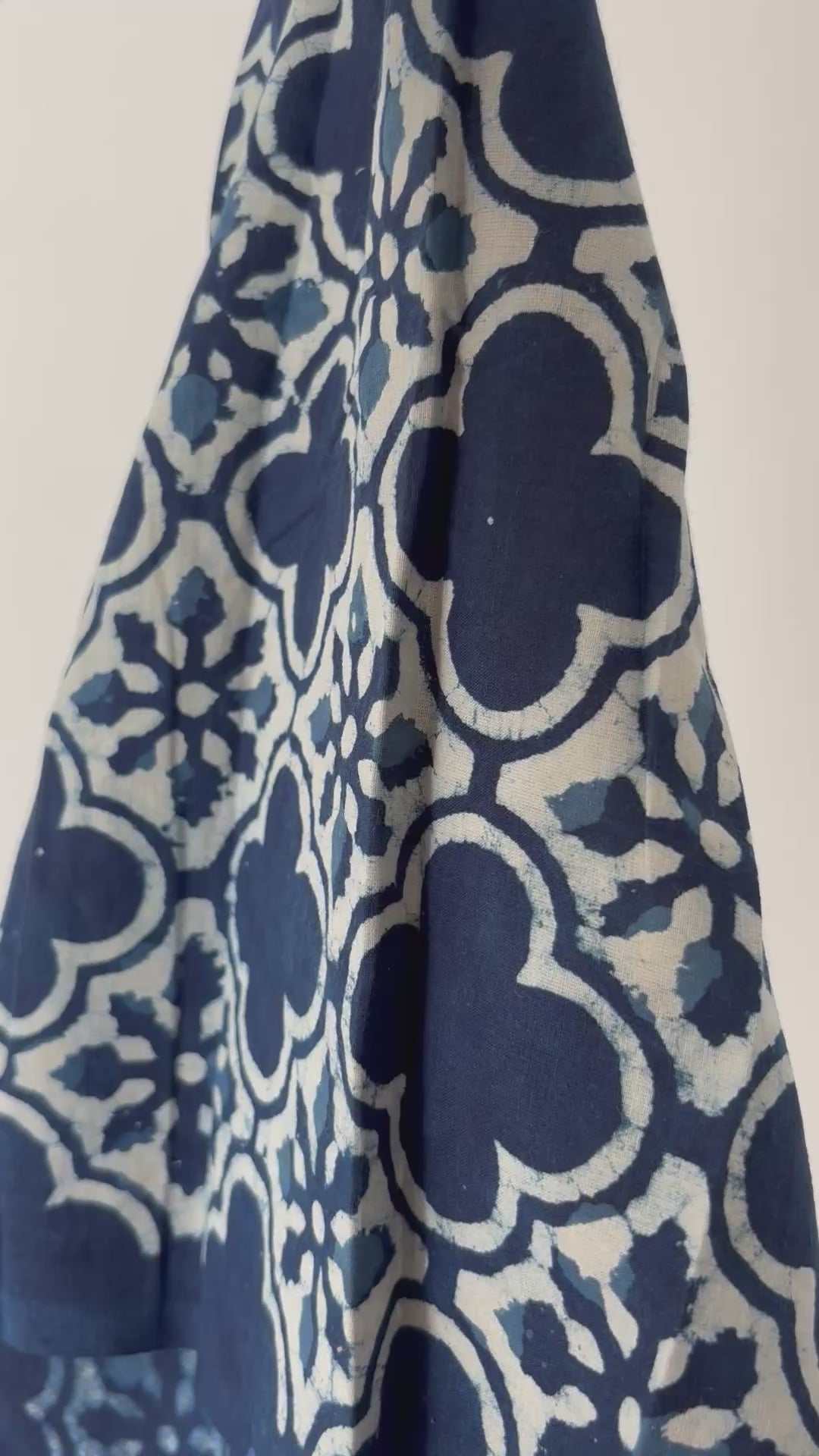 1 Metre Hand Block Printed Indigo Dye Geometric Pattern Fabric from Jaipur, India