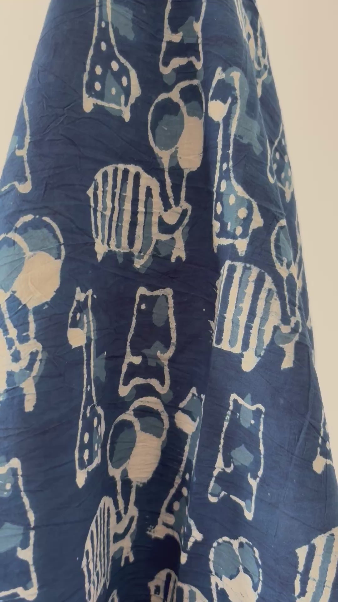 1 Metre Hand Block Printed Dye Geometric indigo animal Pattern Fabric from Jaipur, India